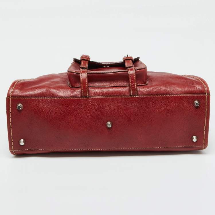 Pre Owned Chloe Red Leather Front Pocket Edith Satchel