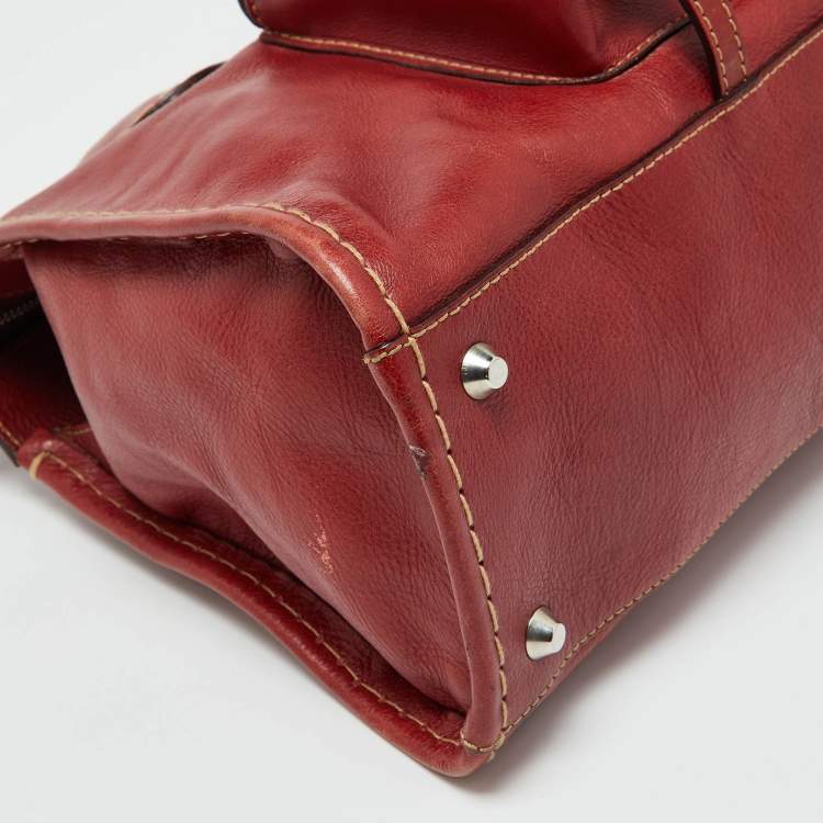 Pre Owned Chloe Red Leather Front Pocket Edith Satchel