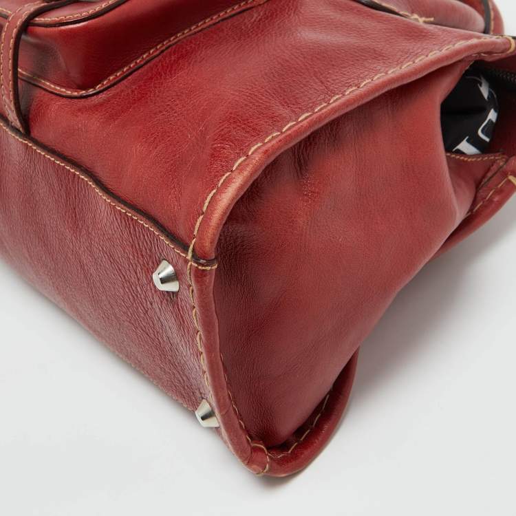 Pre Owned Chloe Red Leather Front Pocket Edith Satchel