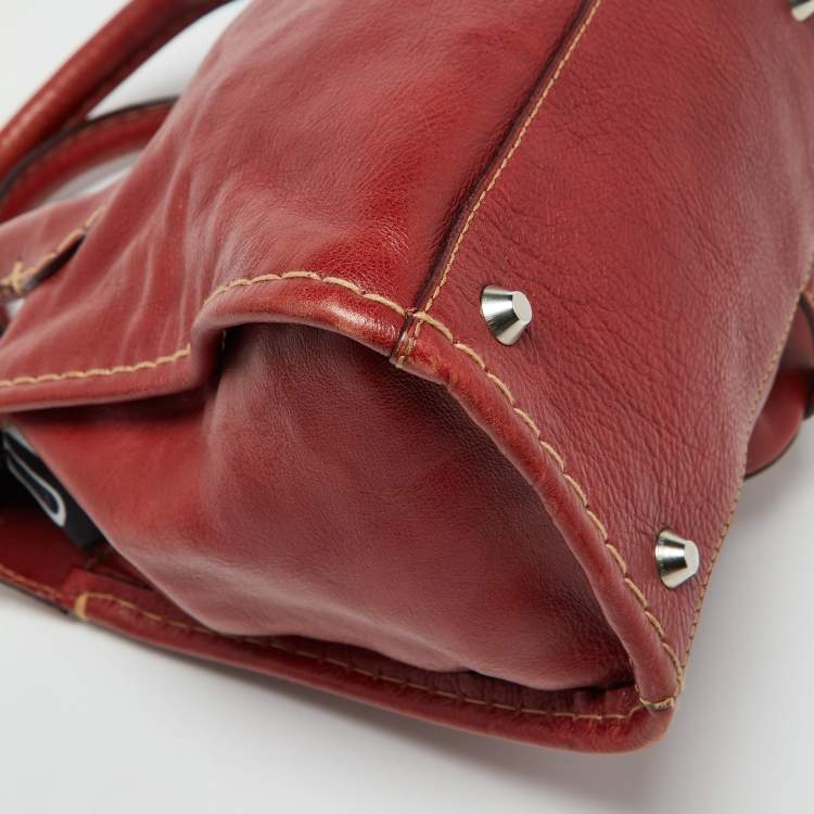 Pre Owned Chloe Red Leather Front Pocket Edith Satchel