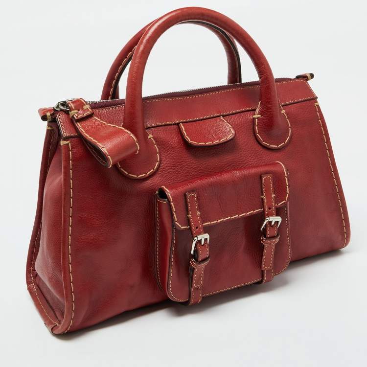 Pre Owned Chloe Red Leather Front Pocket Edith Satchel