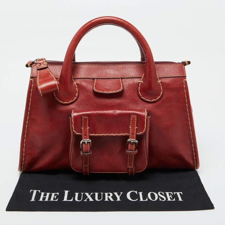 Pre Owned Chloe Red Leather Front Pocket Edith Satchel