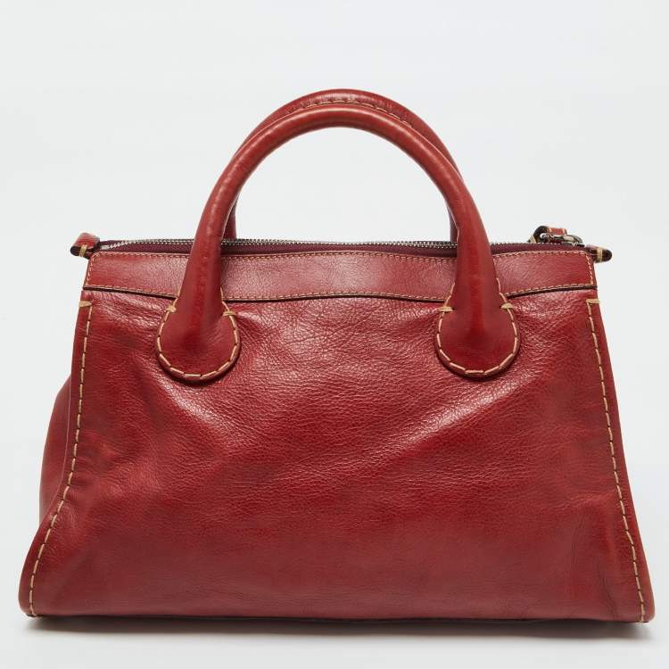 Pre Owned Chloe Red Leather Front Pocket Edith Satchel