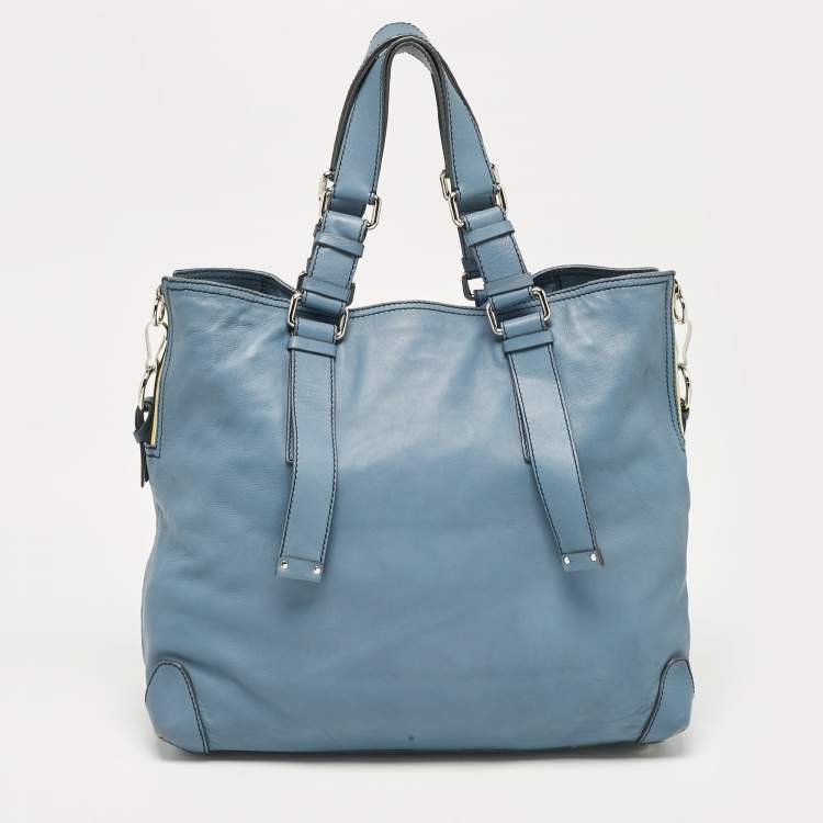 Pre Owned Chloe Blue Leather Studded Logo Patsy Tote