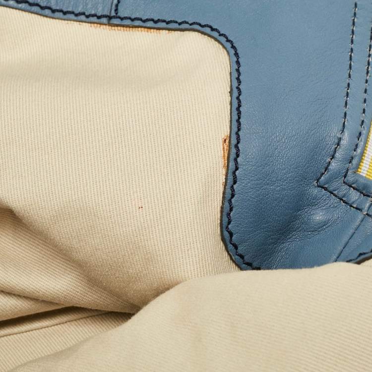 Pre Owned Chloe Blue Leather Studded Logo Patsy Tote