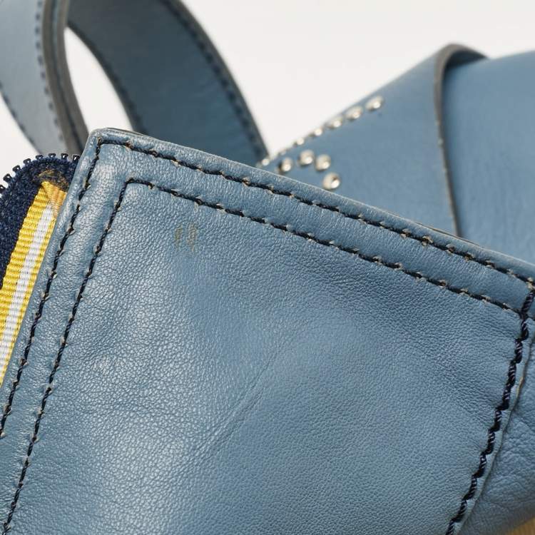 Pre Owned Chloe Blue Leather Studded Logo Patsy Tote