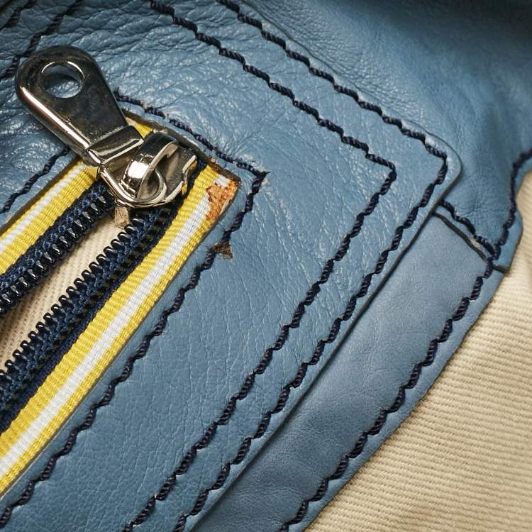 Pre Owned Chloe Blue Leather Studded Logo Patsy Tote