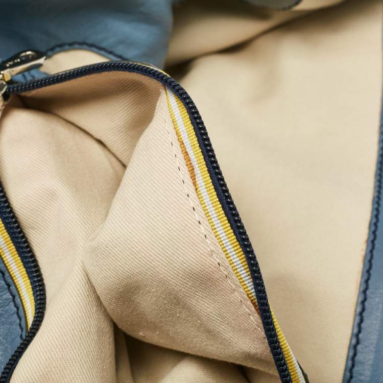 Pre Owned Chloe Blue Leather Studded Logo Patsy Tote