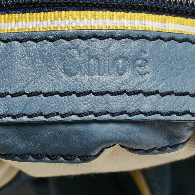 Pre Owned Chloe Blue Leather Studded Logo Patsy Tote
