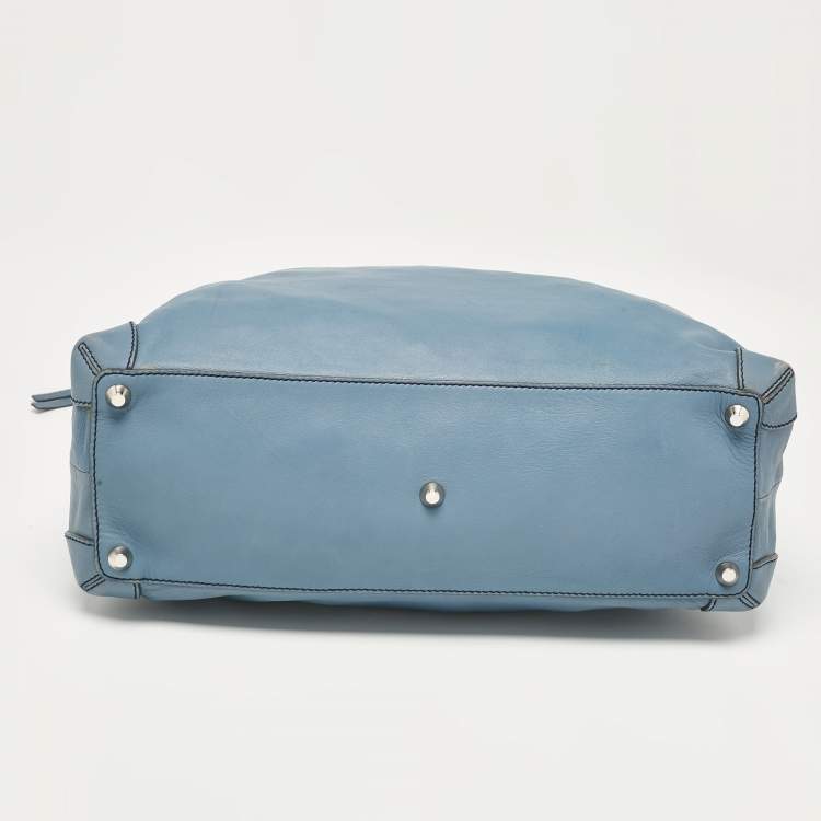 Pre Owned Chloe Blue Leather Studded Logo Patsy Tote