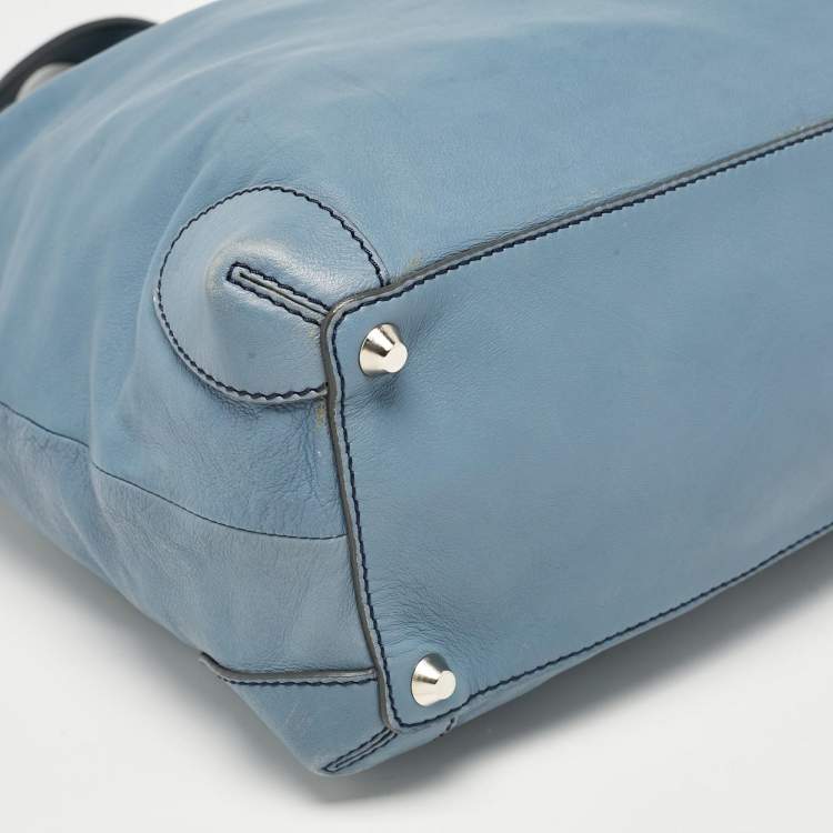 Pre Owned Chloe Blue Leather Studded Logo Patsy Tote
