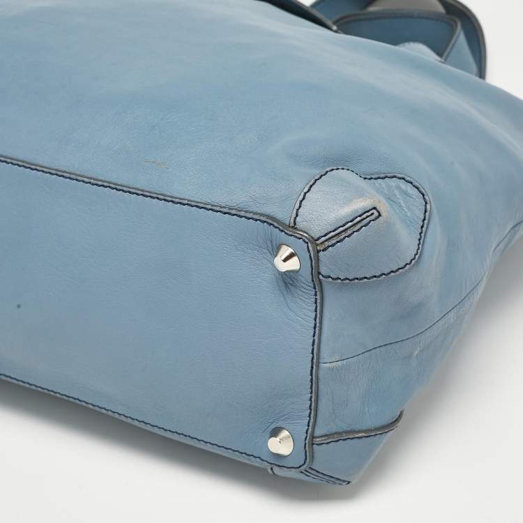 Pre Owned Chloe Blue Leather Studded Logo Patsy Tote