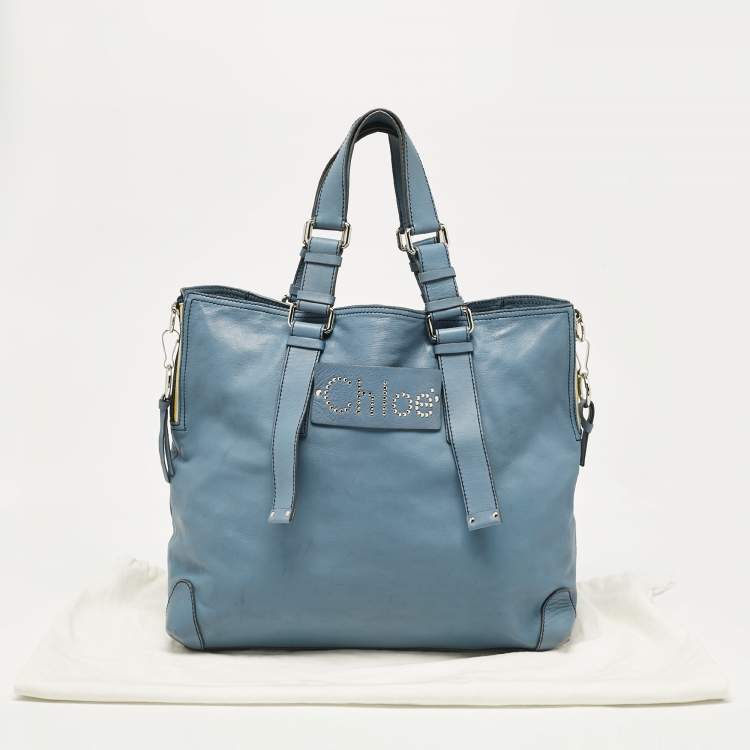 Pre Owned Chloe Blue Leather Studded Logo Patsy Tote
