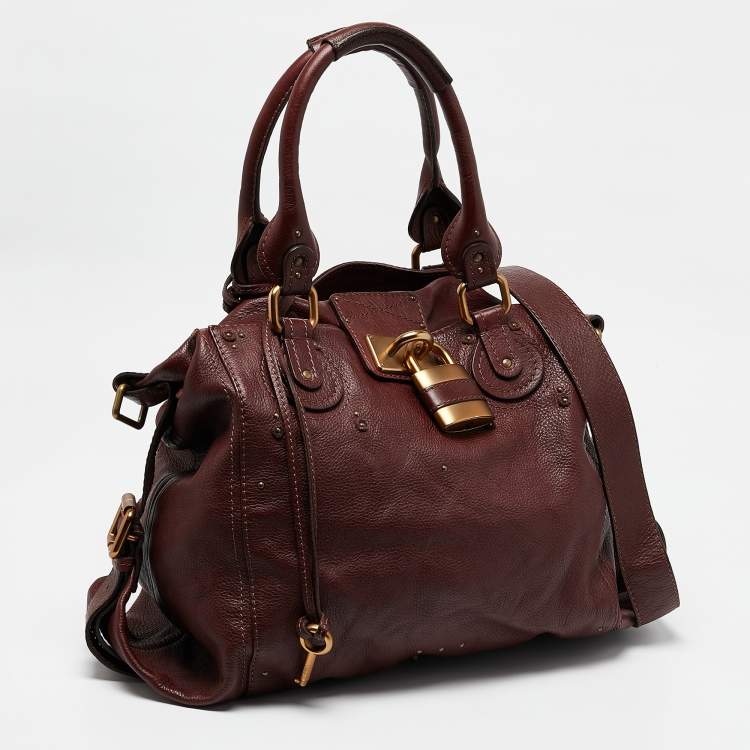 Pre Owned Chloe Burgundy Leather  Large Paddington Shoulder Bag