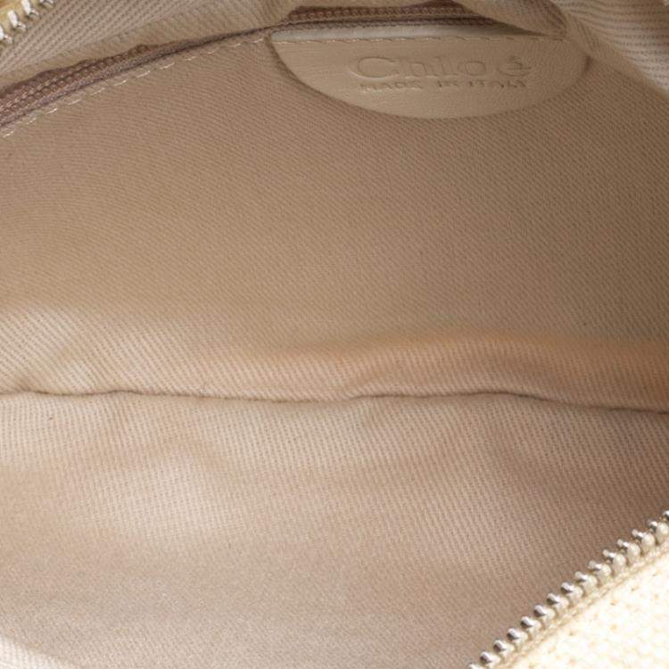 Pre Owned Chloe Cream Canvas Multi Stone Embellished Shoulder Bag