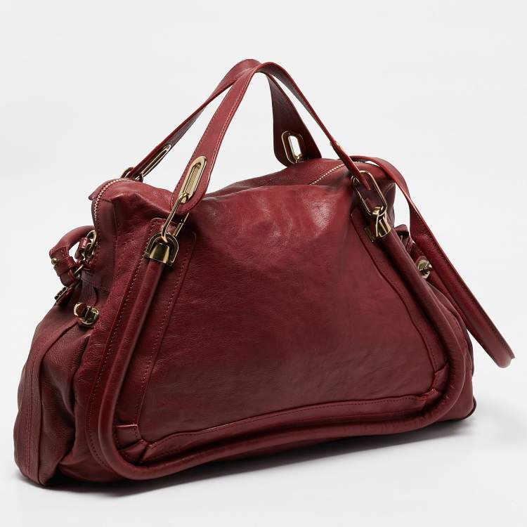 Pre Owned Chloe Dark Fuchsia Leather Medium Paraty Shoulder Bag