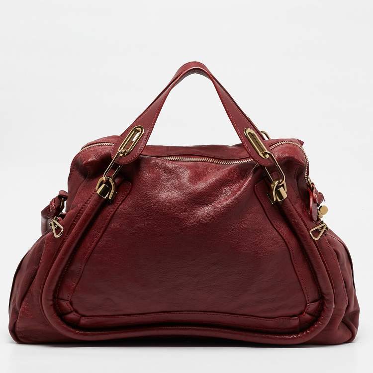 Pre Owned Chloe Dark Fuchsia Leather Medium Paraty Shoulder Bag