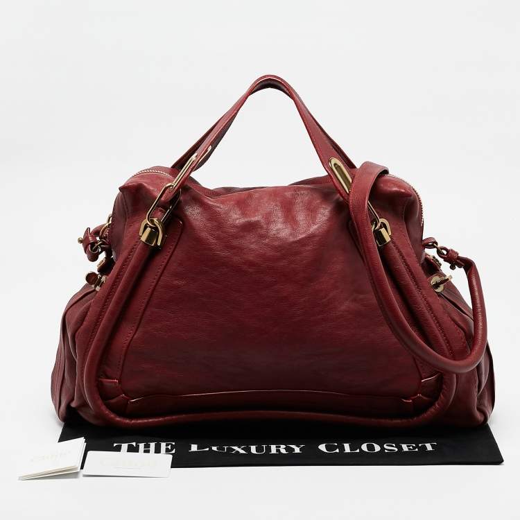 Pre Owned Chloe Dark Fuchsia Leather Medium Paraty Shoulder Bag