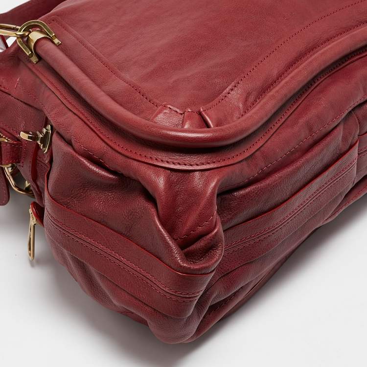 Pre Owned Chloe Dark Fuchsia Leather Medium Paraty Shoulder Bag