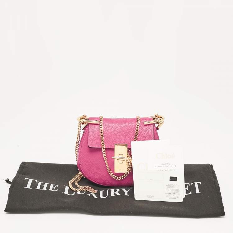 Pre Owned Chloe Magenta Pink Leather Nano Drew Chain Shoulder Bag