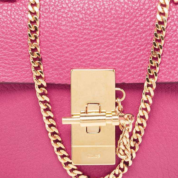 Pre Owned Chloe Magenta Pink Leather Nano Drew Chain Shoulder Bag