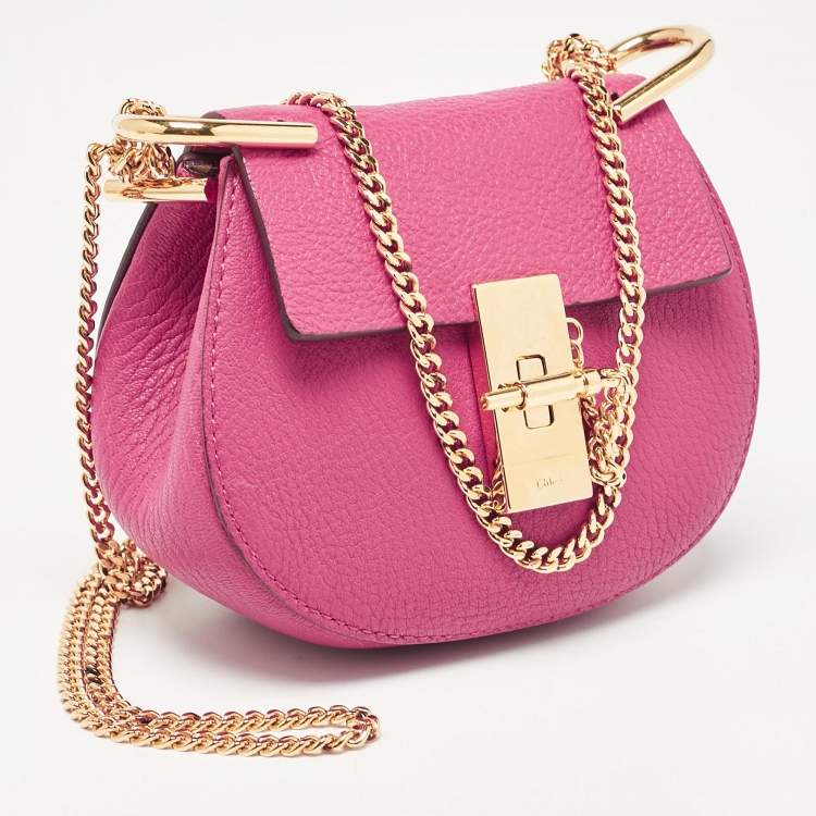 Pre Owned Chloe Magenta Pink Leather Nano Drew Chain Shoulder Bag