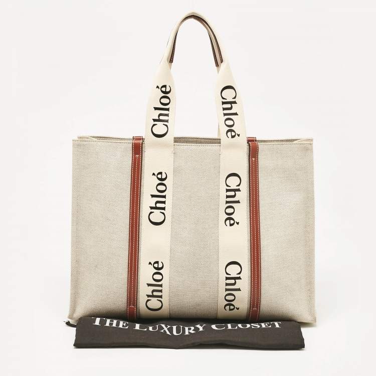 Pre Owned Chloe Beige/Brown Canvas and Leather Large Woody Tote