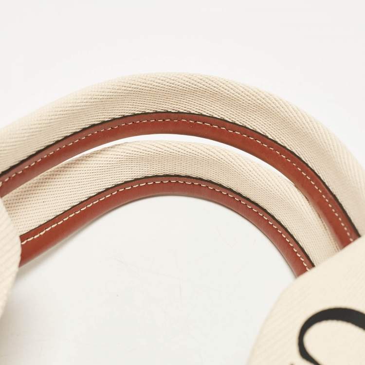 Pre Owned Chloe Beige/Brown Canvas and Leather Large Woody Tote