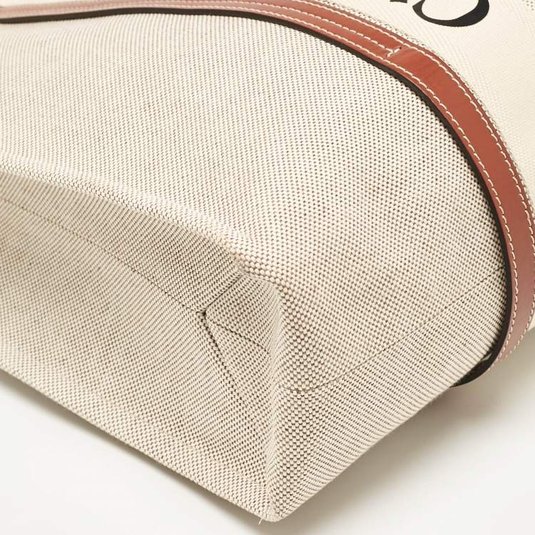 Pre Owned Chloe Beige/Brown Canvas and Leather Large Woody Tote