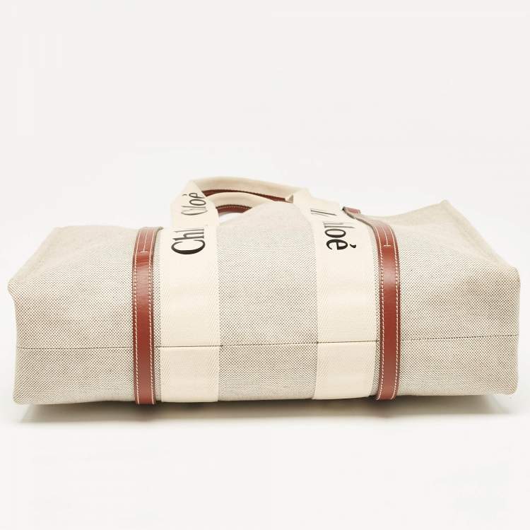 Pre Owned Chloe Beige/Brown Canvas and Leather Large Woody Tote