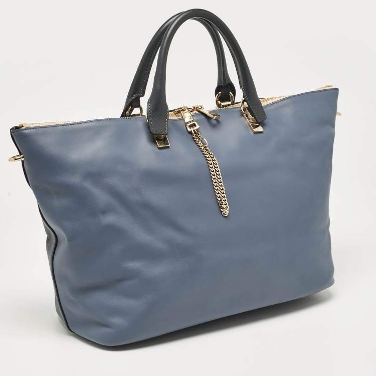 Pre Owned Chloe Two Tone Blue Leather Large Baylee Tote