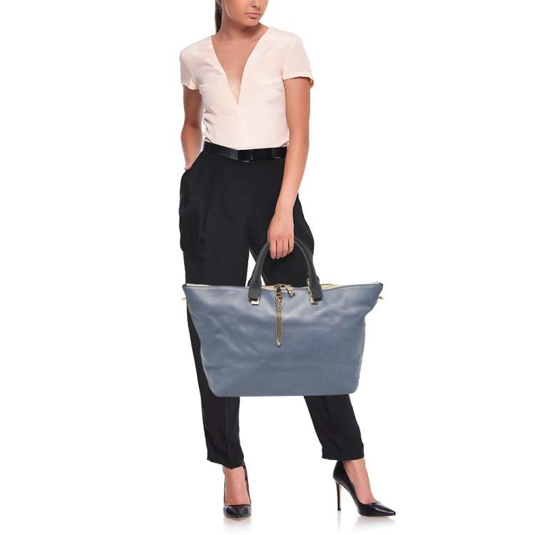 Pre Owned Chloe Two Tone Blue Leather Large Baylee Tote