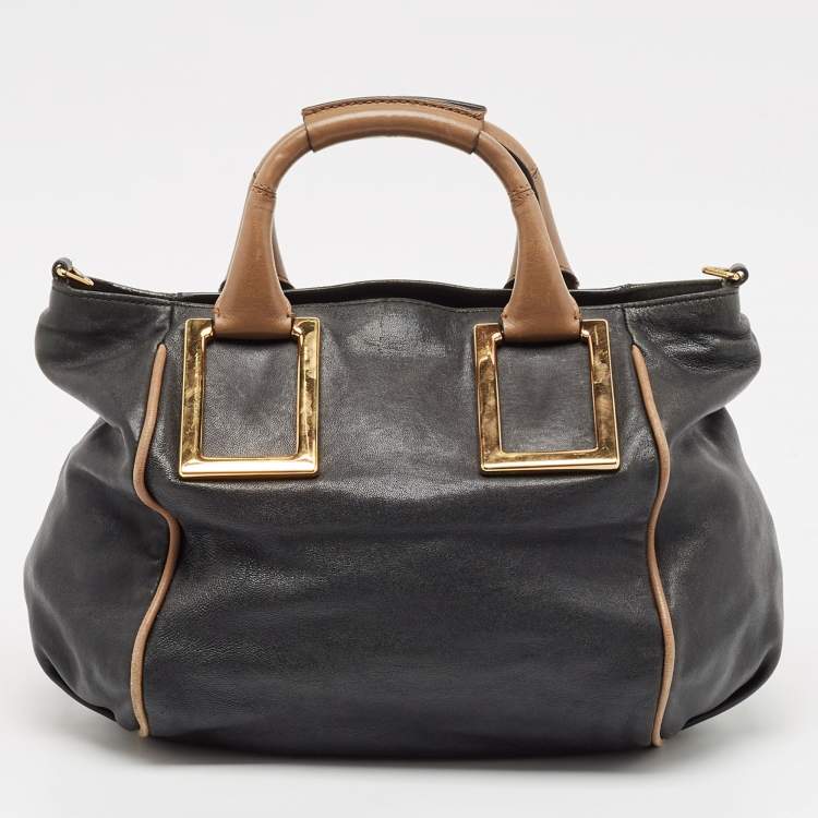 Pre Owned Chloe Black/Beige Leather Medium Ethel Satchel