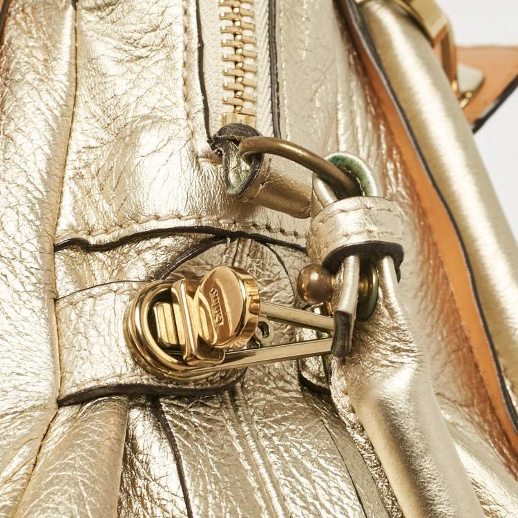 Pre Owned Chloe Light Gold Leather Medium Paraty Bag