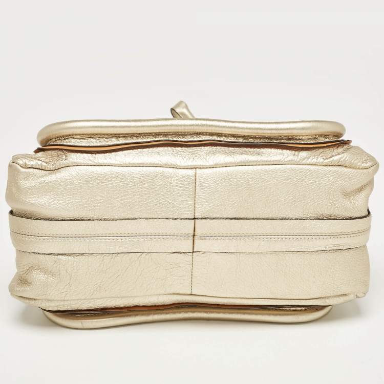 Pre Owned Chloe Light Gold Leather Medium Paraty Bag