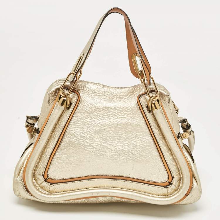 Pre Owned Chloe Light Gold Leather Medium Paraty Bag