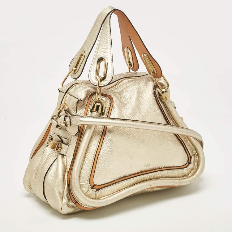 Pre Owned Chloe Light Gold Leather Medium Paraty Bag
