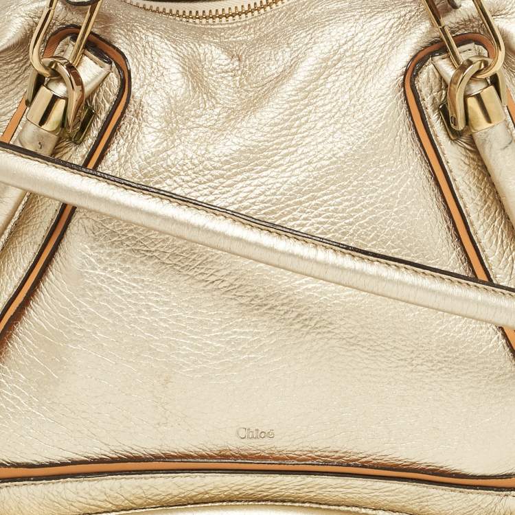Pre Owned Chloe Light Gold Leather Medium Paraty Bag