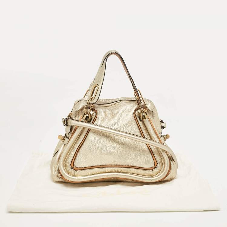 Pre Owned Chloe Light Gold Leather Medium Paraty Bag