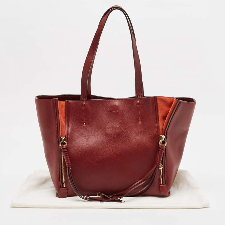 Pre Owned Chloe Burgundy Leather and Suede Medium Milo Tote