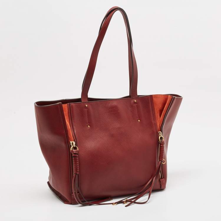 Pre Owned Chloe Burgundy Leather and Suede Medium Milo Tote
