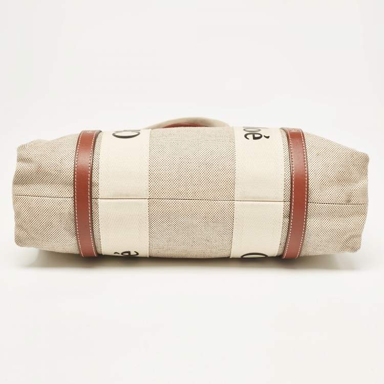 مملوكة مسبقًا Chloe Beige/Brown Canvas and Leather Medium Woody Tote