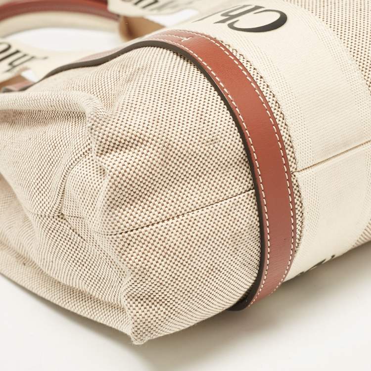 مملوكة مسبقًا Chloe Beige/Brown Canvas and Leather Medium Woody Tote