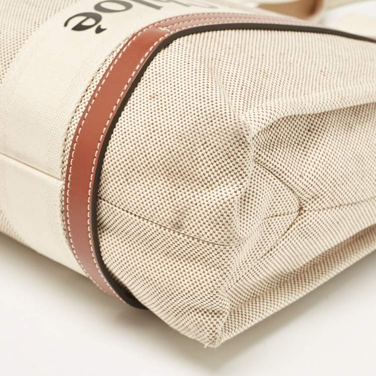 مملوكة مسبقًا Chloe Beige/Brown Canvas and Leather Medium Woody Tote