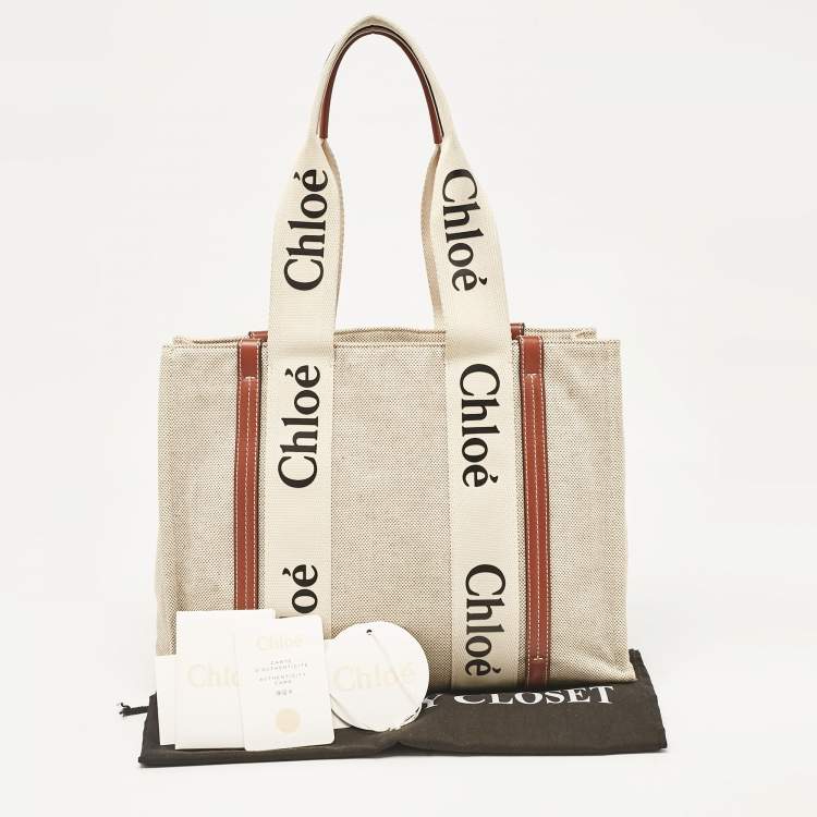 مملوكة مسبقًا Chloe Beige/Brown Canvas and Leather Medium Woody Tote