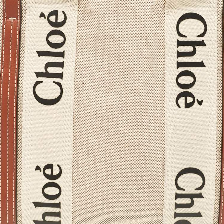 مملوكة مسبقًا Chloe Beige/Brown Canvas and Leather Medium Woody Tote