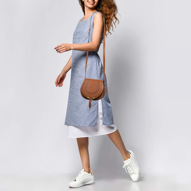 Pre Owned Chloe Brown Leather Small Marcie Saddle Bag
