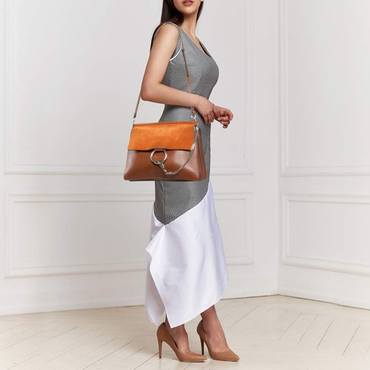 Pre Owned Chloe Brown Leather and Suede Medium Faye Shoulder Bag