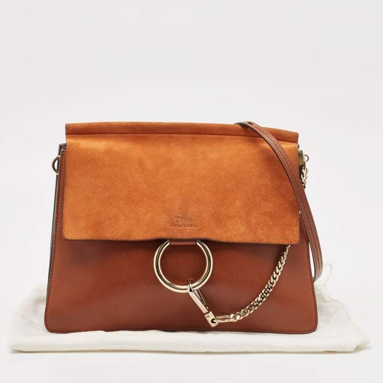 Pre Owned Chloe Brown Leather and Suede Medium Faye Shoulder Bag