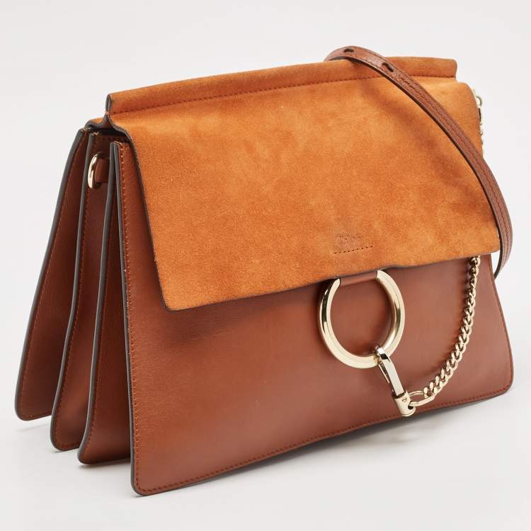 Pre Owned Chloe Brown Leather and Suede Medium Faye Shoulder Bag